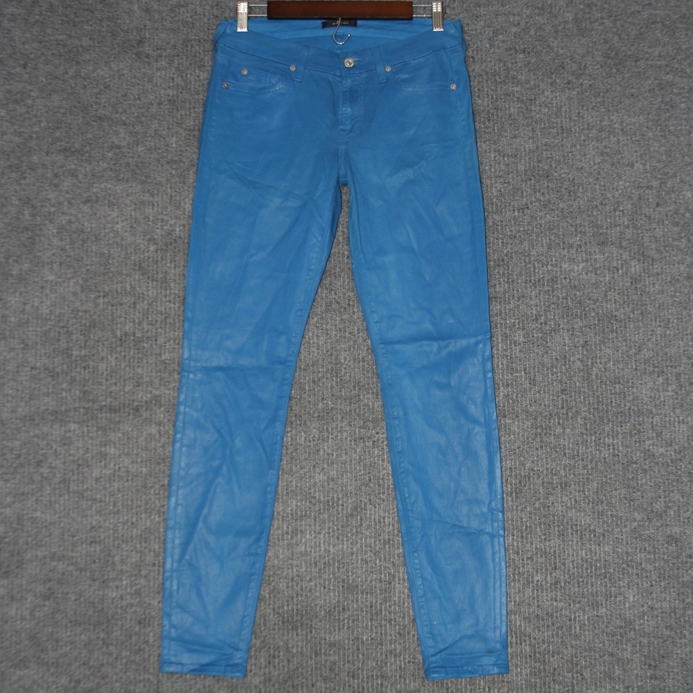 7‎ For All Mankind Mens Blue Waxed Stretch Soft Skinny Fit Jeans Size 30